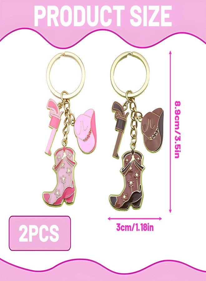 BharatBazaar 2PCS Keychain for Girls Cute, Western Cowboy Hat Keyring Aesthetic, Pink and Brown Bag Charms, Metal Keychain for Car Keys, Phone Keychains, Aesthetic Accessories - Image 2