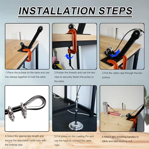 Lights Mountain Arm Wrestling Training Kit with Dual Pulley System, 3" Handle & Adjustable Supination Strap, 1.5m Steel Cable, Loading Pin, 2 Stainless Steel Carabiners, Multi-Purpose Strength Training Set for Pros - Image 3