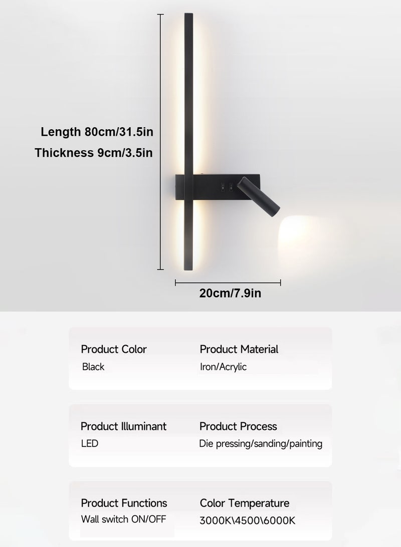 لوبيتيز الحد الأدنى أدى قطاع الجدار مصباح ( أسود ، 80cm ، 3000K الضوء الدافئ ، بقعة ضوء على اليمين ) أدى الجدار مصباح غرفة نوم مع بقعة ضوء - مصباح الجدار الداخلي - مثالية لتزيين الجدار - LED مصباح الداخلية - الإضاءة الداخلية - ديكور الغرفة - مصباح - مجلس الوزراء السرير - غرفة نوم - Image 3