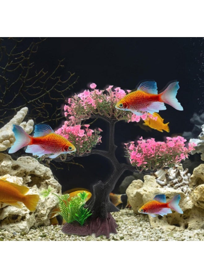 Soofam Fish Tank Plants - Artificial Fish Tank Decorations | Plant Waterscape, Blossom Tree & Grass Aquarium Decor Set, Hides Accessories for Decor - Image 2