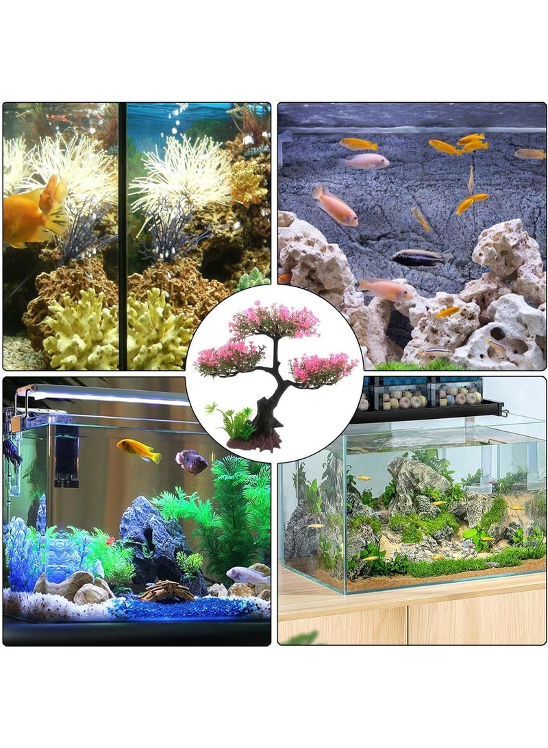 Soofam Fish Tank Plants - Artificial Fish Tank Decorations | Plant Waterscape, Blossom Tree & Grass Aquarium Decor Set, Hides Accessories for Decor - Image 3