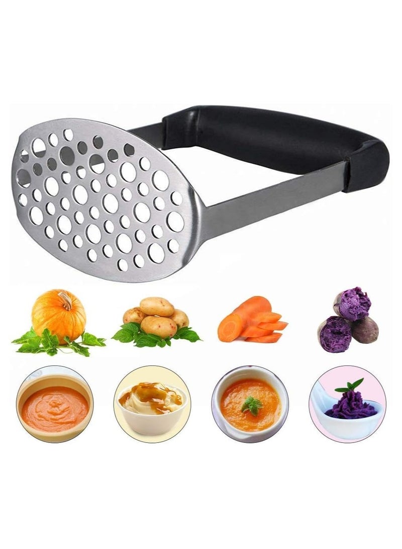 Potato Masher, Stainless Steel Premium Hand-Mashed Machine, Purees Baby Food, Fruit And Vegetable Smasher, with Wide Ergonomic Horizontal Handle Fine-Grid Plate  - Image 1