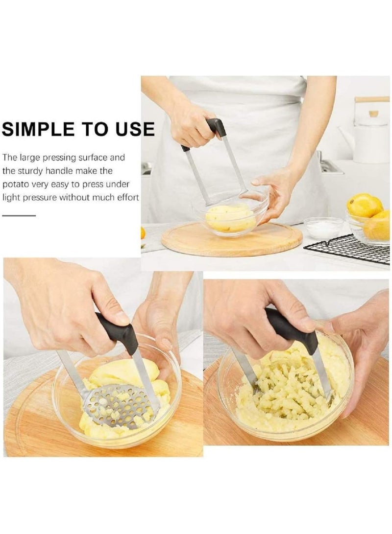 Potato Masher, Stainless Steel Premium Hand-Mashed Machine, Purees Baby Food, Fruit And Vegetable Smasher, with Wide Ergonomic Horizontal Handle Fine-Grid Plate  - Image 5