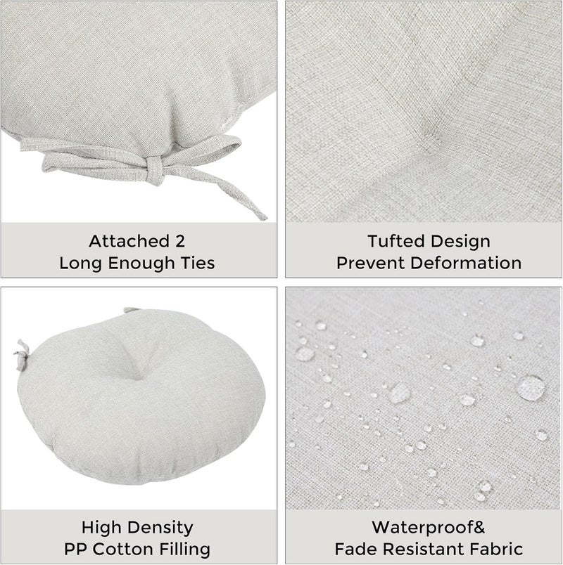 FUNHOME Bistro Chair Cushions 15 inch,Set of 2,Tufted Round Chair Cushions with Ties,15"x15"x4",Water Resistant Round Seat Cushion for Barstool Chairs,Patio Garden Kitchen Outdoor Furniture(Cloud Gray) - Image 4