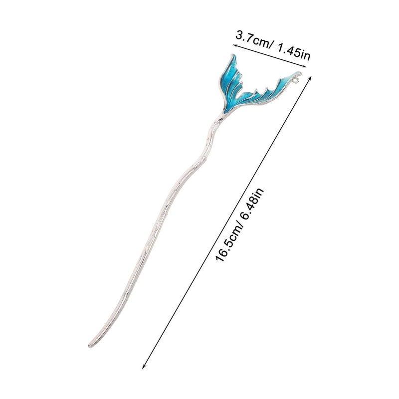 دبابيس الشعر ذيل حورية البحر من سبيكة زرقاء ٢ قطعة عصا الشعر على الطراز الصيني لإكسسوارات شعر النساء لحفلات الزفاف والسفر - Image 3