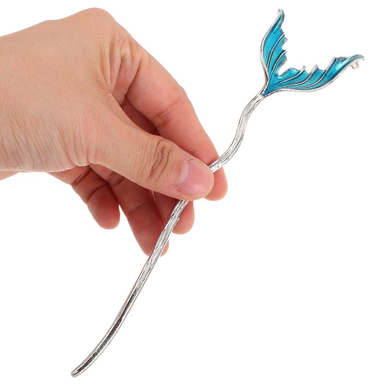دبابيس الشعر ذيل حورية البحر من سبيكة زرقاء ٢ قطعة عصا الشعر على الطراز الصيني لإكسسوارات شعر النساء لحفلات الزفاف والسفر - Image 5