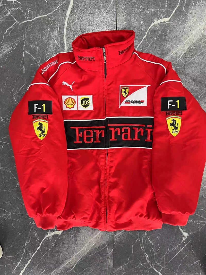 Generic F1 Embroidered Racing Suit Cotton Long Sleeve Casual (red method) (embroidery plus cotton) 