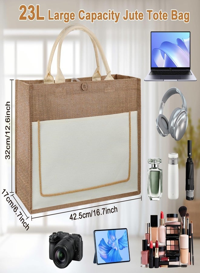 جيوفا حقيبة قماشية قابلة للتخصيص مع طقم تطريز، حقيبة متينة من الجوت مع جيب أمامي وبطانة مقاومة للماء، حقيبة هدايا قابلة للتخصيص للنساء، للاستخدام اليومي، الشاطئ، العمل، البقالة (أ) - Image 4