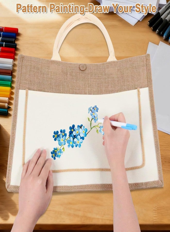 جيوفا حقيبة قماشية قابلة للتخصيص مع طقم تطريز، حقيبة متينة من الجوت مع جيب أمامي وبطانة مقاومة للماء، حقيبة هدايا قابلة للتخصيص للنساء، للاستخدام اليومي، الشاطئ، العمل، البقالة (أ) - Image 3