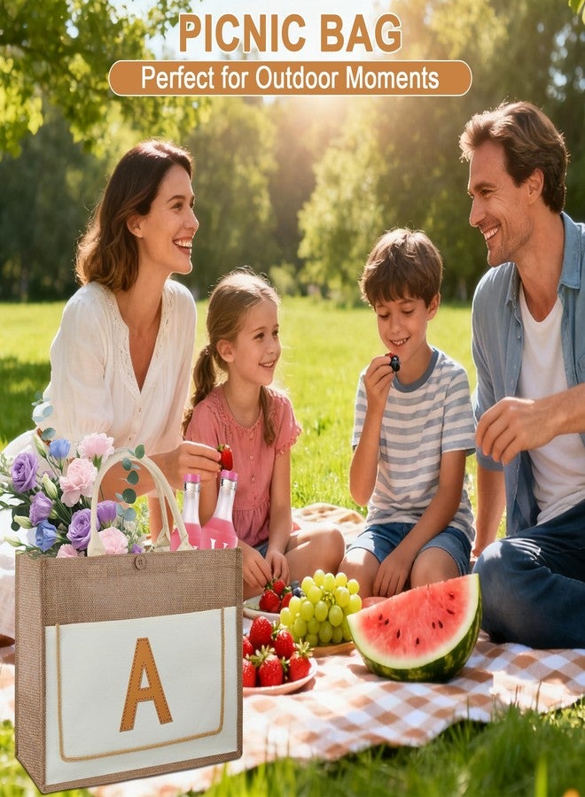 جيوفا حقيبة قماشية قابلة للتخصيص مع طقم تطريز، حقيبة متينة من الجوت مع جيب أمامي وبطانة مقاومة للماء، حقيبة هدايا قابلة للتخصيص للنساء، للاستخدام اليومي، الشاطئ، العمل، البقالة (أ) - Image 2