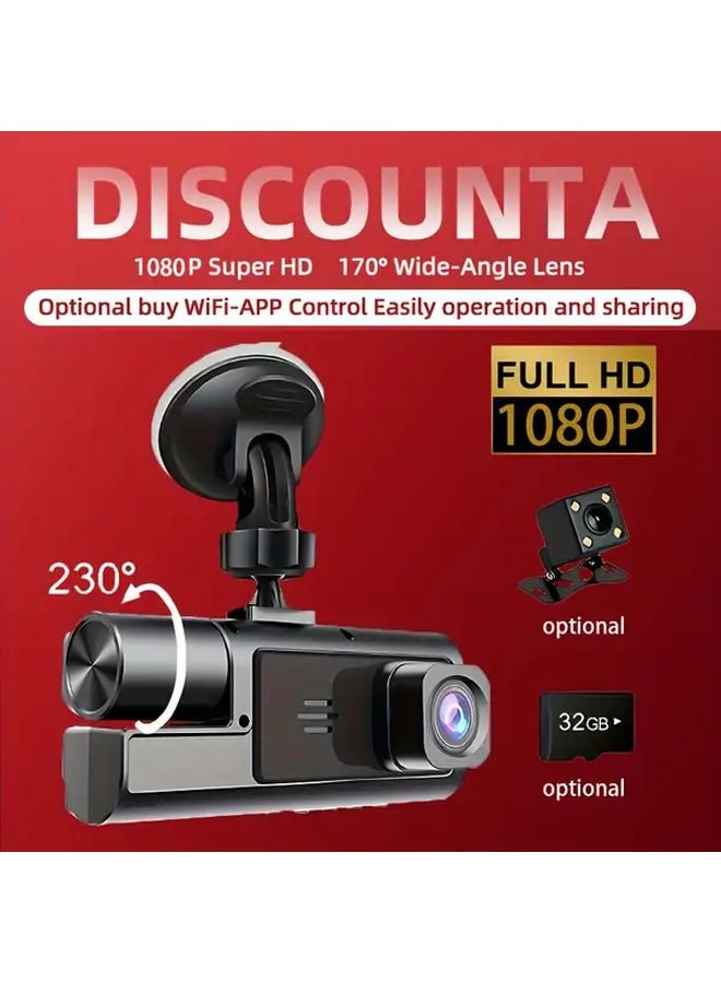 كاميرا ثلاثية للوحة القيادة مع كاميرتين أماميتين داخل السيارة للرؤية الخلفية وبطاقة ذاكرة 16 جيجابايت - Image 2