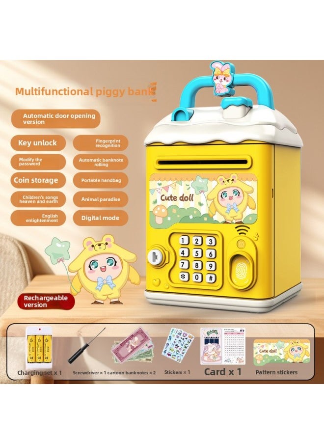 Can't Get In And Out Of The Year Piggy Bank Only Boys Password Box Kulomi Savings Girls Children Can Access-Color:Yellow Egg Cub☀Password Unlock Automatic Banknote Rolling☀Rechargeable Version  - Image 1