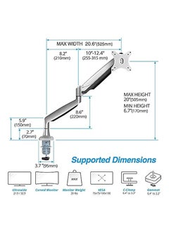 erorex Single Monitor Desk Mount Holds 20 lbs Ultra wide Screen - Height Adjustable Full Motion Articulating Gas Spring Arm for 13"-35" Monitor Stand - Premium Aluminum,  - Image 2