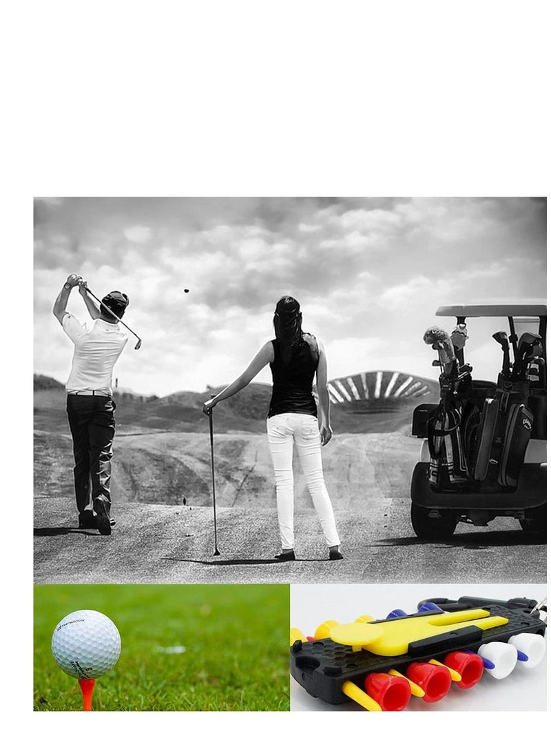 Golf Tees, Golf Tee Holder with 12 Golf Tees 3 Golf Ball Markers, Durable Plastic Step-UP Tees, 55mm Long with Keychain Golf Tee Holder, for Putting Driving Hitting Swing Training