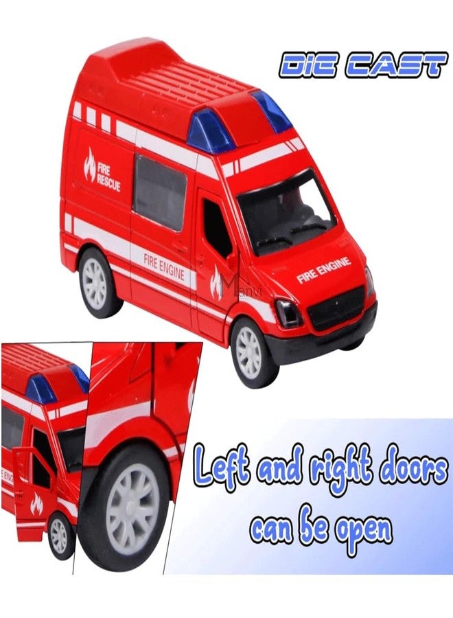 MANVI Fire Truck for Kids, Pull Back Emergency Rescue Vehicles, Door-Openable Diecast fire Toys for Boys, Girls, Birthday Gift (Metal fire Truck) - Image 3