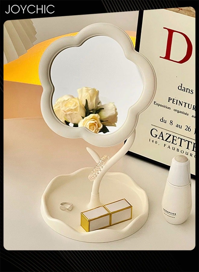 Joychic مرآة مكياج دوارة للنساء مع صينية طاولة، مرآة زينة بشكل زهرة جميلة للطاولة، غرفة النوم، الحمام، غرفة المعيشة - Image 1