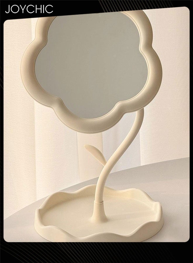 Joychic مرآة مكياج دوارة للنساء مع صينية طاولة، مرآة زينة بشكل زهرة جميلة للطاولة، غرفة النوم، الحمام، غرفة المعيشة - Image 2