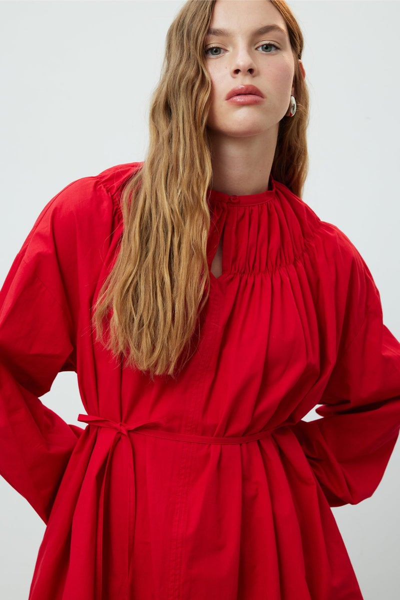 Manuka Gathered Collar Tunic Red  - Image 1