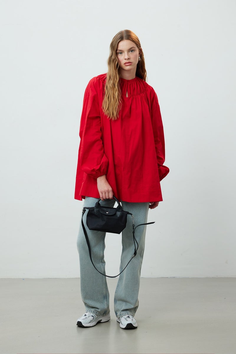 Manuka Gathered Collar Tunic Red  - Image 2
