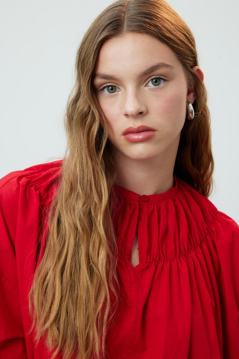 Manuka Gathered Collar Tunic Red  - Image 3