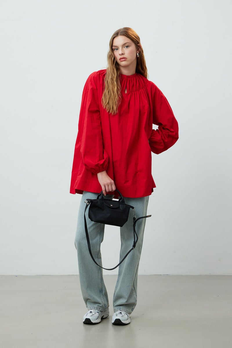 Manuka Gathered Collar Tunic Red  - Image 4