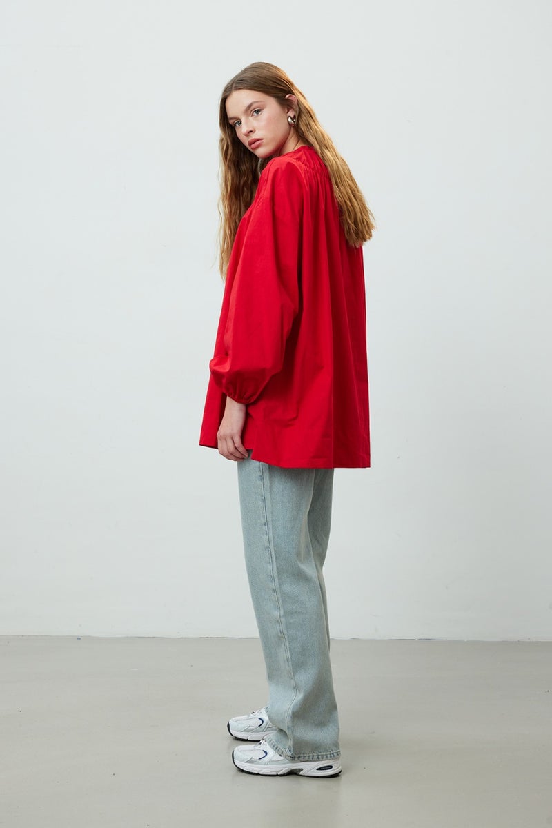 Manuka Gathered Collar Tunic Red  - Image 5