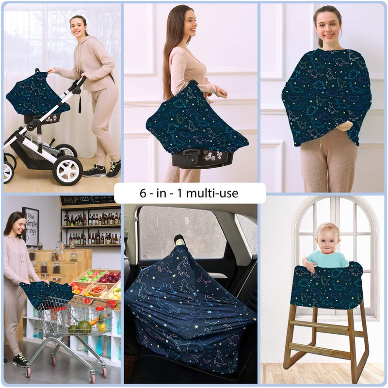 ByeBye Calorie Car Seat Covers Canopy Cover - Multi-use Cover Carseat Canopy, Breathable Breastfeeding Cover, Car Seat Covers for Bbies, Boys & Girls Shower Gifts (Dark Blue Dinosaur) - Image 4