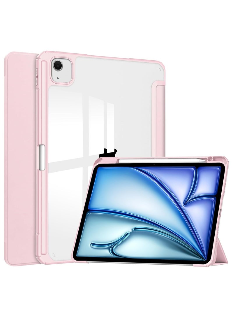VKL Compatible with iPad Air 13 Inch (M2) 2024 Case, Smart Slim Folio Stand Auto Sleep/Wake Cover, with Pencil Slot, Clear Transparent Back Shell for iPad Air 13 Inch (Pink) - Image 1