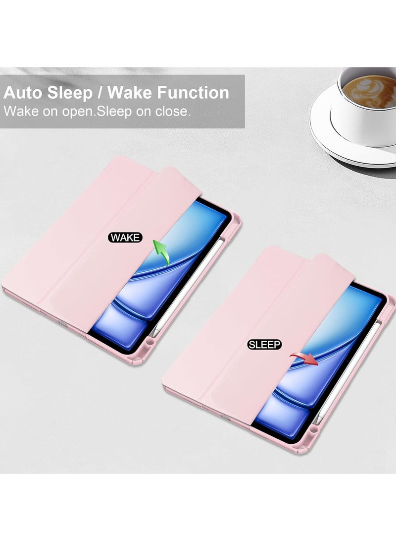 VKL Compatible with iPad Air 13 Inch (M2) 2024 Case, Smart Slim Folio Stand Auto Sleep/Wake Cover, with Pencil Slot, Clear Transparent Back Shell for iPad Air 13 Inch (Pink) - Image 2