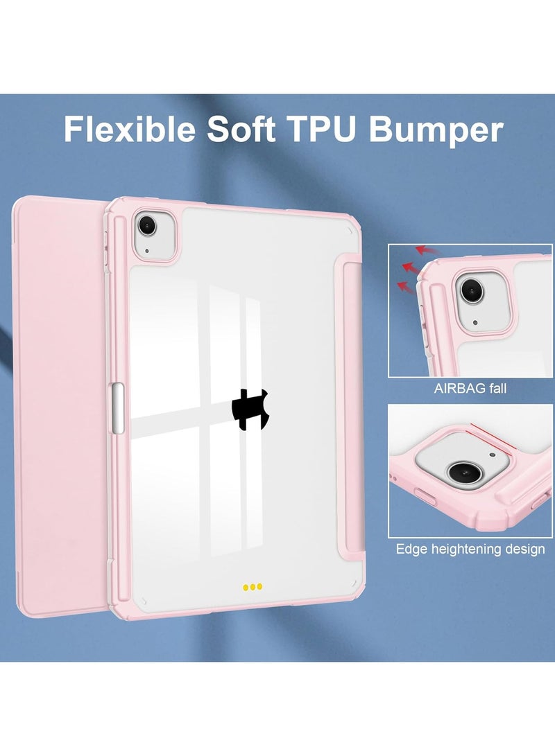 VKL Compatible with iPad Air 13 Inch (M2) 2024 Case, Smart Slim Folio Stand Auto Sleep/Wake Cover, with Pencil Slot, Clear Transparent Back Shell for iPad Air 13 Inch (Pink) - Image 5