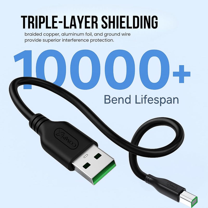 USB 2.0 Printer Cable 1.5M (A to B), High-Speed 480Mbps, Silver-Plated & Triple Shielded Braided Cord for HP DeskJet, Laptop, Canon, Brother, Lexmark, Envy, Scanner, Fax, Digital Piano, PC - Image 3