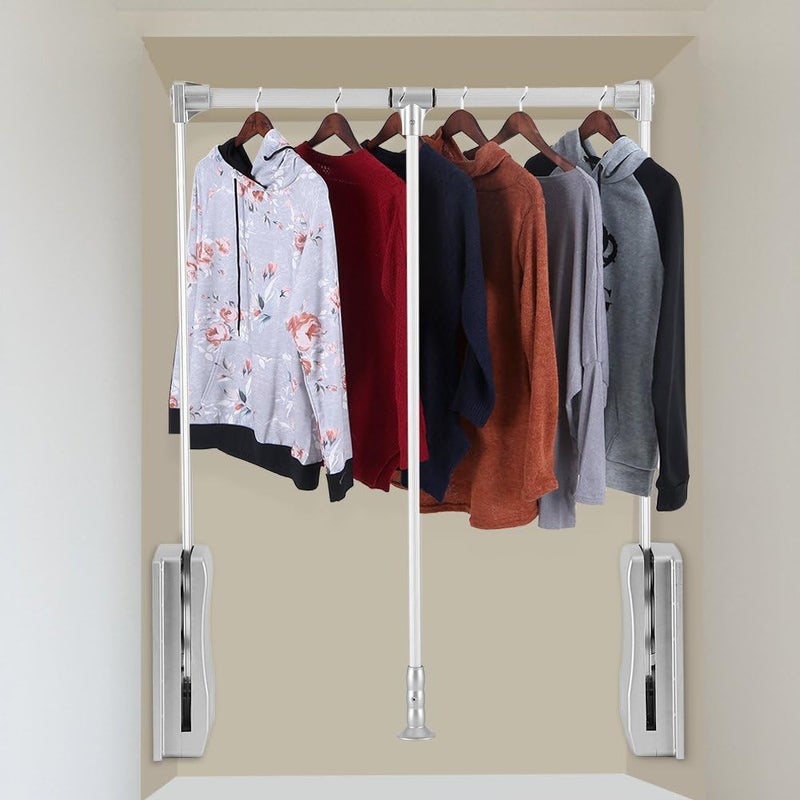 klarako Pull Down Closet Rod, Adjustable Wardrobe Lift Organizer Clothing Rail For Hanging Clothes Heavy Duty Clothes Rod Hanger Soft Return Space Saving for Closet Wardrobe, Adjusted from 23.62 to 33.85inch - Image 3