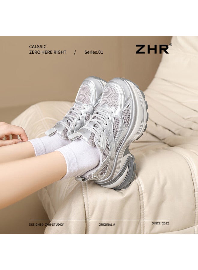 ZHR أحذية والدات للنساء - أحذية رياضية سميكة القاعدة مقاومة للاهتراء مريحة لزيادة الطول خفيفة الوزن للأماكن الخارجية - Qt18 فضي 35 - Image 4