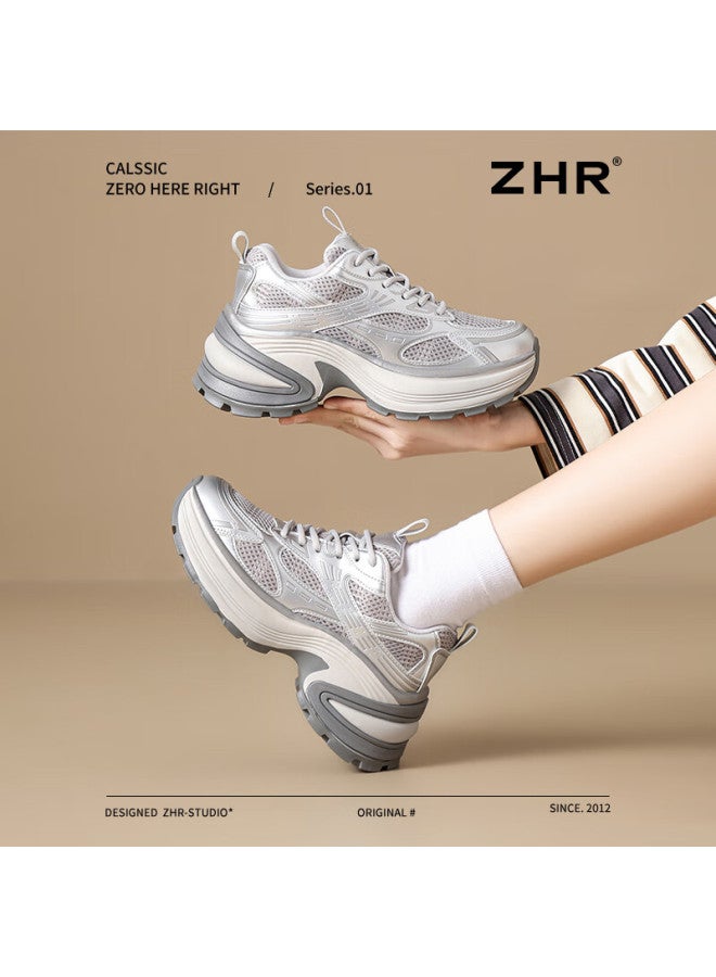 ZHR أحذية والدات للنساء - أحذية رياضية سميكة القاعدة مقاومة للاهتراء مريحة لزيادة الطول خفيفة الوزن للأماكن الخارجية - Qt18 فضي 35 - Image 5
