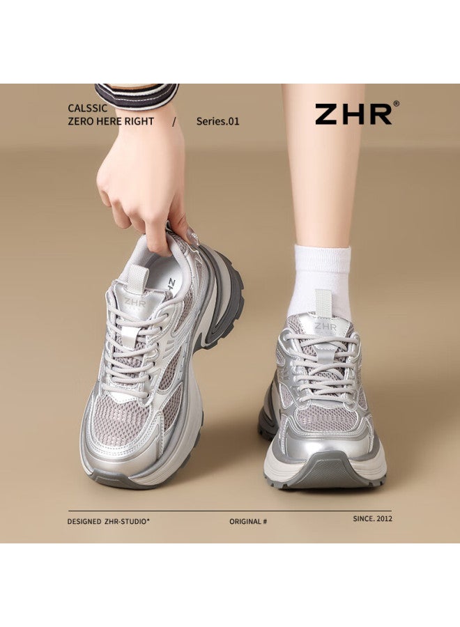 ZHR أحذية والدات للنساء - أحذية رياضية سميكة القاعدة مقاومة للاهتراء مريحة لزيادة الطول خفيفة الوزن للأماكن الخارجية - Qt18 فضي 35 - Image 2
