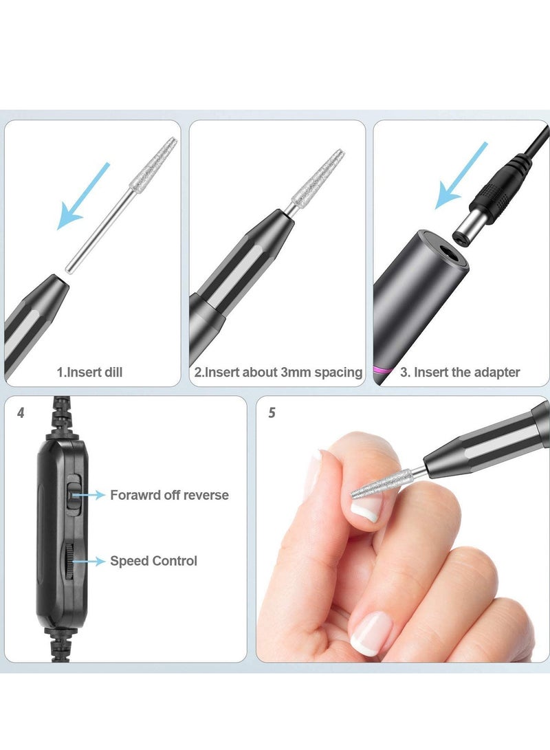Arabest مثقاب أظافر كهربائي، مثقاب أظافر كهربائي محمول، مثقاب أظافر قابل لإعادة الشحن مع رؤوس مثقاب للأظافر وأشرطة سنفرة، للأكريليك، الأظافر الهلامية، أدوات تلميع الأظافر والباديكير - Image 3