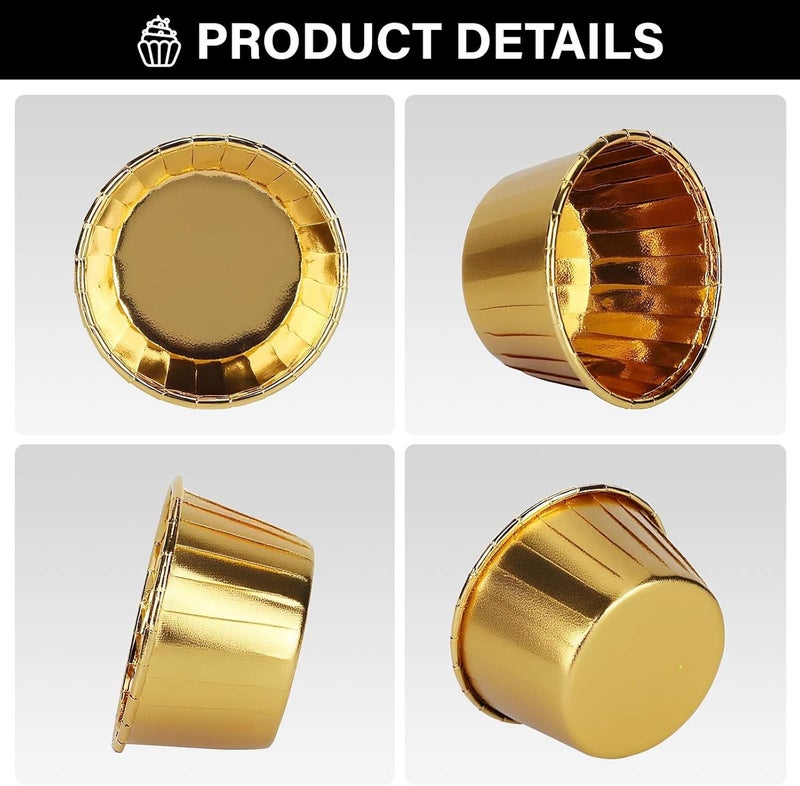 EUSOAR أكواب كعك ذهبية، 3.5 أونصة 50 قطعة أكواب مافن قابلة للتخلص منها، أكواب خبز كعك ذهبية، أكواب ألومنيوم لحلويات الكعك، حوامل أكواب صغيرة، أكواب خبز صغيرة - Image 3