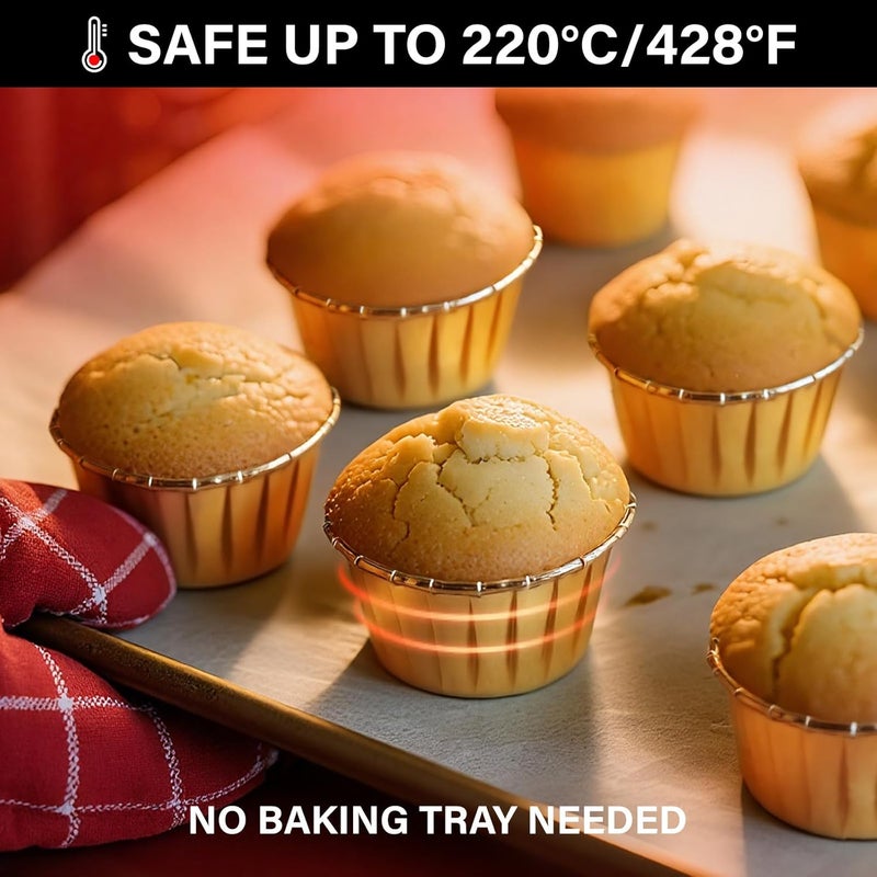 EUSOAR أكواب كعك ذهبية، 3.5 أونصة 50 قطعة أكواب مافن قابلة للتخلص منها، أكواب خبز كعك ذهبية، أكواب ألومنيوم لحلويات الكعك، حوامل أكواب صغيرة، أكواب خبز صغيرة - Image 5