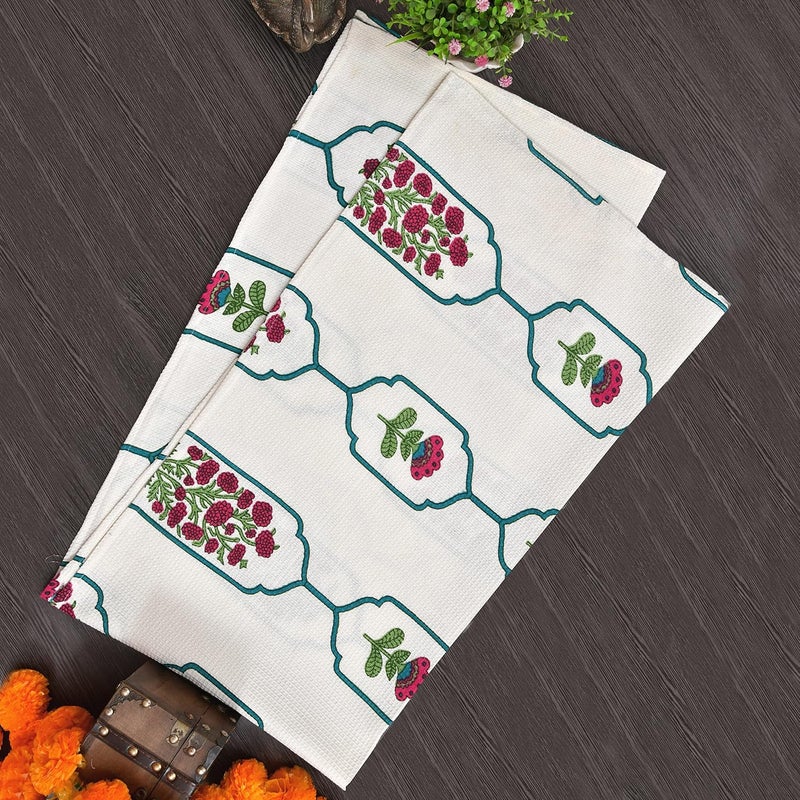 EasyGoods Waffle Towels Beautiful Pure Cotton Hand Block Printed Soft Water Absorbent Towels 1 Bath Towel Floral Printed 100 Cotton Towels for Bath Face Sea Green 240 TC 76 X 152 cm