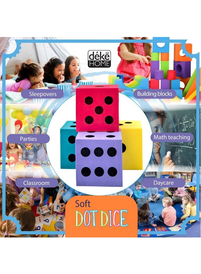 Deke Home ديك هوم - مجموعة نرد فوم (عبوة من 4)، نرد كبير للفصول الدراسية والتعليم المنزلي، ألوان زاهية متنوعة، كبير 1.96 بوصة، خفيف الوزن، لعبة هادئة، ألعاب رياضية، الفصول الدراسية - Image 3