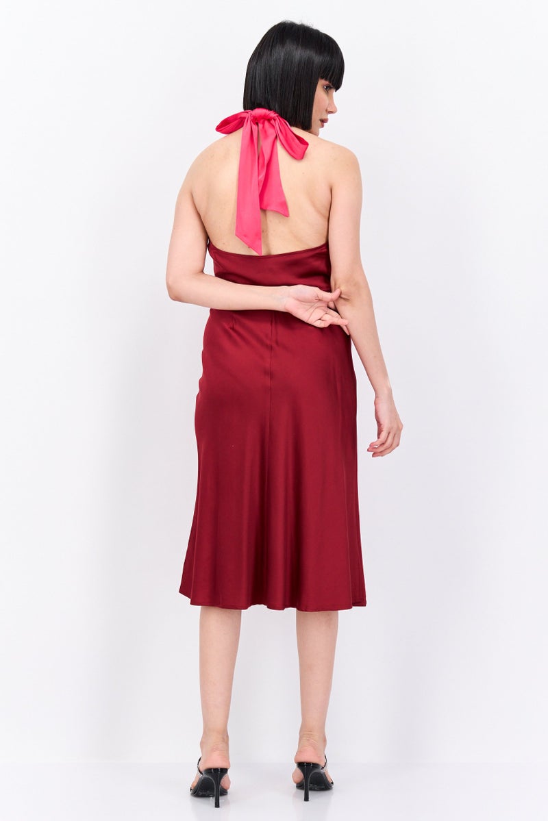 Scotch & Soda Women Plain Midi Dress, Maroon - Image 4