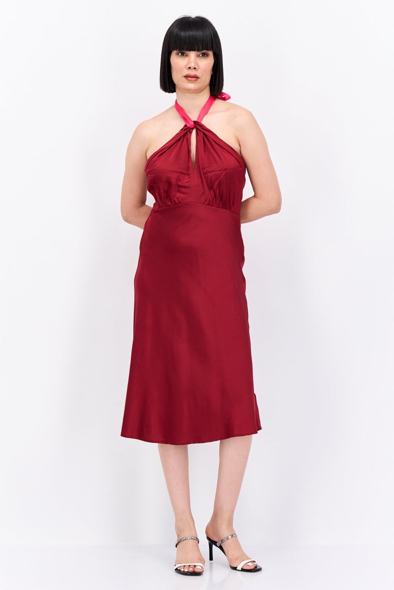 Scotch & Soda Women Plain Midi Dress, Maroon - Image 1