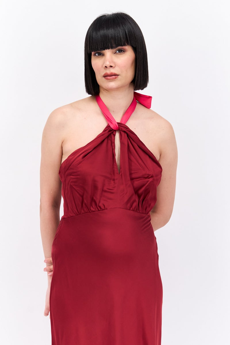 Scotch & Soda Women Plain Midi Dress, Maroon - Image 2