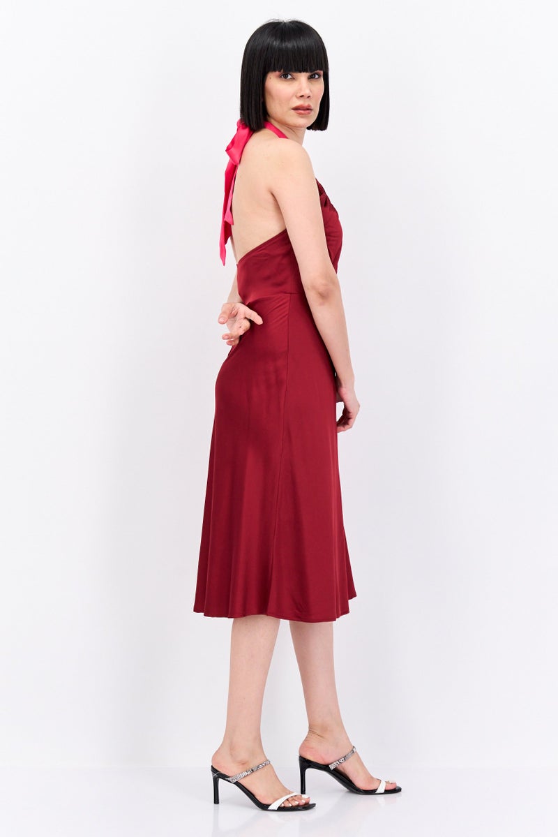 Scotch & Soda Women Plain Midi Dress, Maroon - Image 3