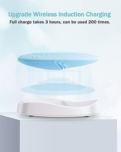EZBASICS Facial Cleansing Brush, Waterproof Sonic Vibrating Face Brush for Deep Cleansing, Gentle Exfoliating and Massaging, Inductive charging (Blue) - Image 4