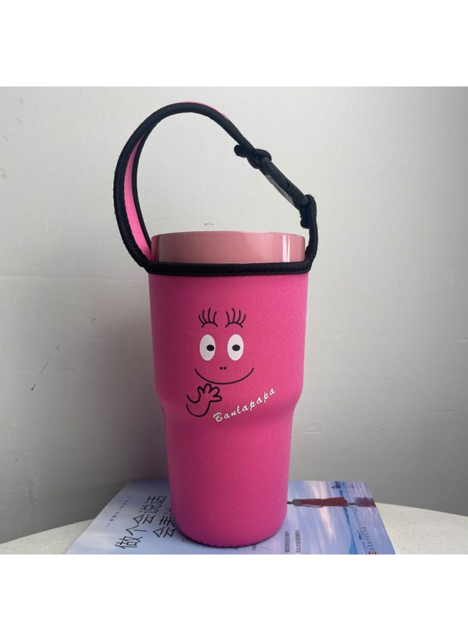 Generic In Stock Wholesale Mr. Bubble Ice Cream Cup Cover Portable Crossbody Diving Material Car Cup Cover Kumamoto Series Cup Cover-Color:Rose Red Single Hand-Capacity:900ml  - Image 1