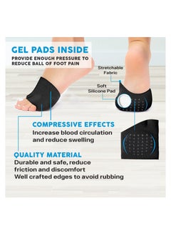 SYOSI 2 Pairs Metatarsal Sleeve Pads, Anti-Slip with Gel Pads, Ball of Foot Cushions with Soft Gel, Forefoot Cushion Pads, Fabric Compression, Help Mortons Neuroma, Calluses Blisters (Black)  - Image 5