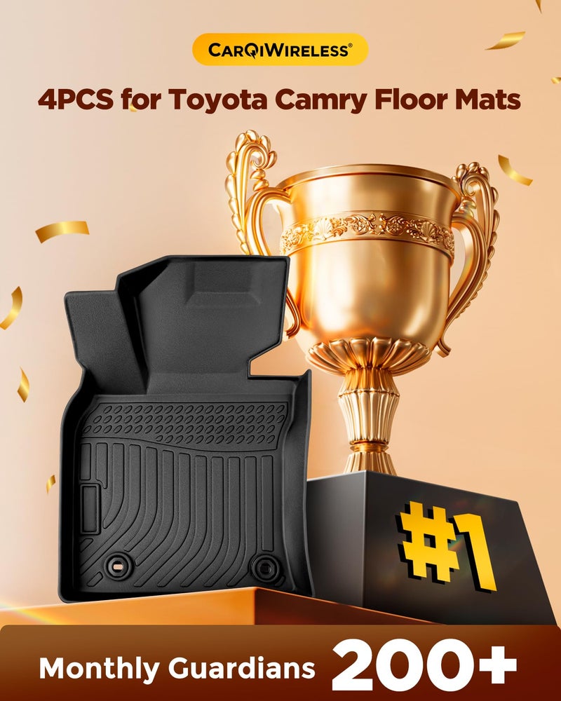 CarQiWireless 2024 2023 for Toyota Camry Floor Mats, 2022 2021 2020 2019 2018, TPE All Weather Protection Waterproof Anti-Slip Front & 2nd Seat & Rear Trunk Mat(Not Fit for Hybrid or AWD), Car Accessories - Image 2