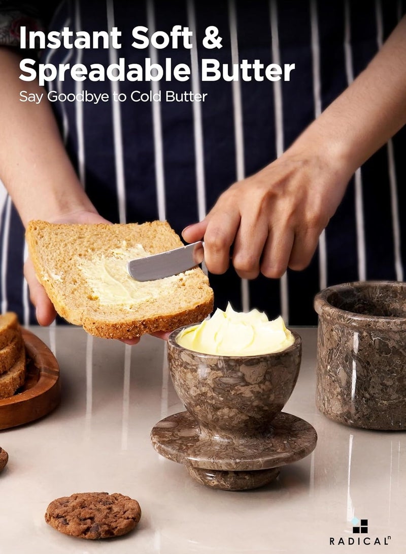 راديكالن وعاء زبدة رخامي من أوشيانك | وعاء زبدة فرنسي مصنوع يدويًا، مقاس 4.25 بوصة، مزود بغطاء، مناسب للطاولة - Image 3