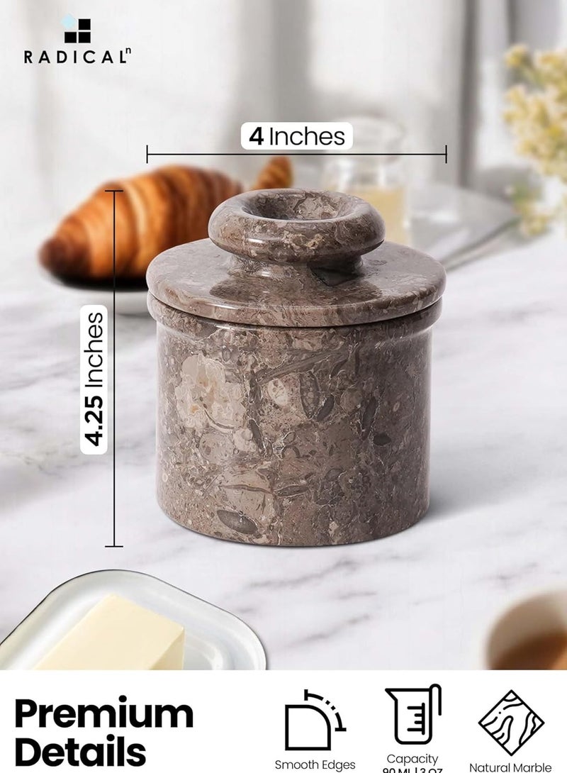 راديكالن وعاء زبدة رخامي من أوشيانك | وعاء زبدة فرنسي مصنوع يدويًا، مقاس 4.25 بوصة، مزود بغطاء، مناسب للطاولة - Image 2
